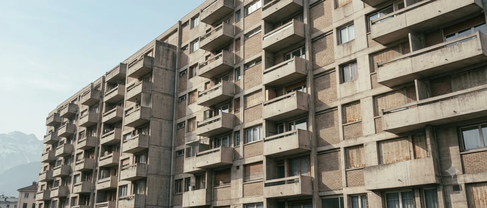 un immeuble grenoblois des années 1960, au pied des massifs