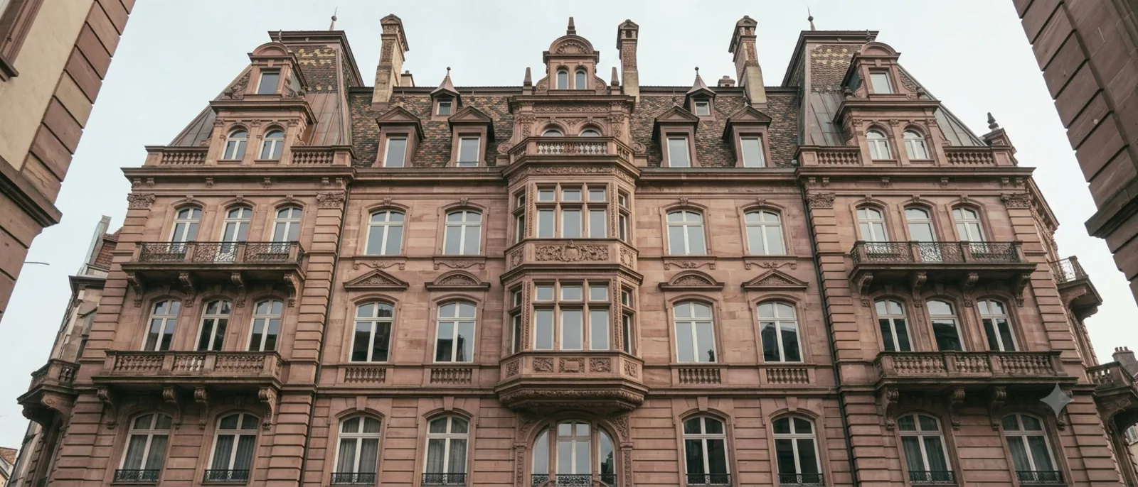 le grès rose d’un immeuble de la Neustadt, à Strasbourg